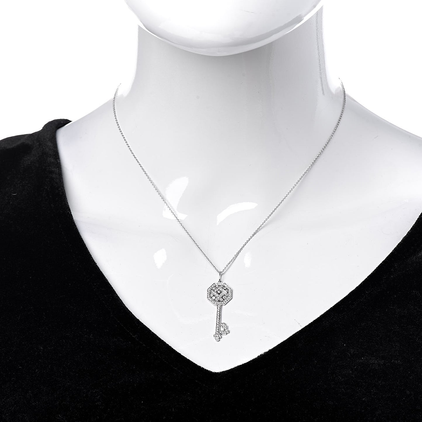 Platinum Diamond Octagon Key Charm Pendant Necklace