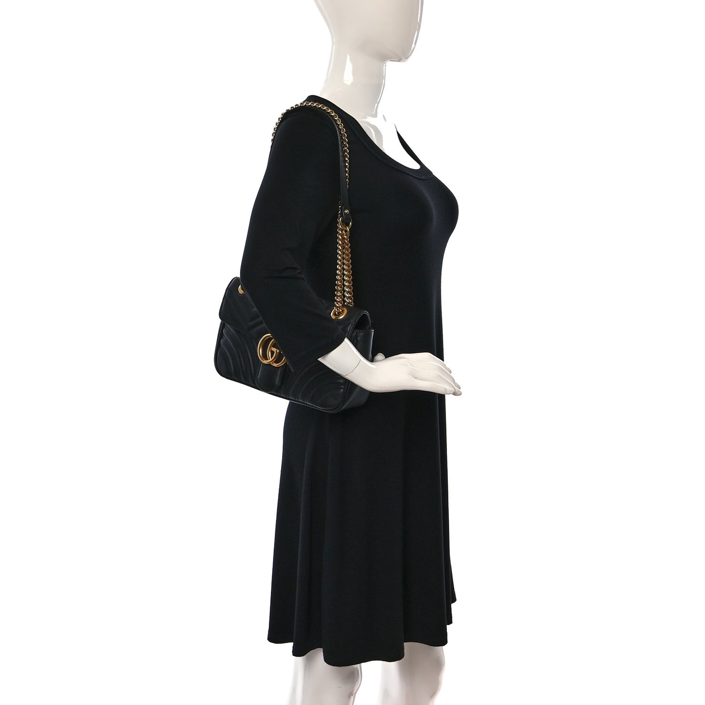 Calfskin Matelasse Small GG Marmont Shoulder Bag Black
