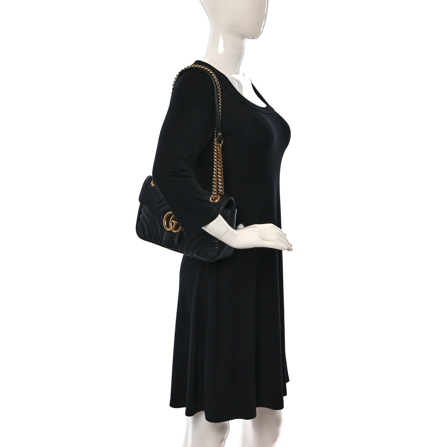 Gucci Calfskin Matelasse Small GG Marmont Shoulder Bag Black 2 of 13