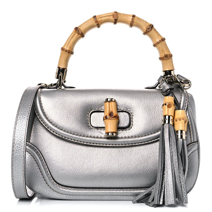 Gucci Metallic Calfskin Medium New Bamboo Top Handle Bag Silver 3 of 17