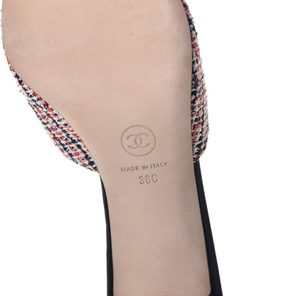 Chanel Tweed Grosgrain Pearl Cap Toe Mules 38 Black Red 7 of 11