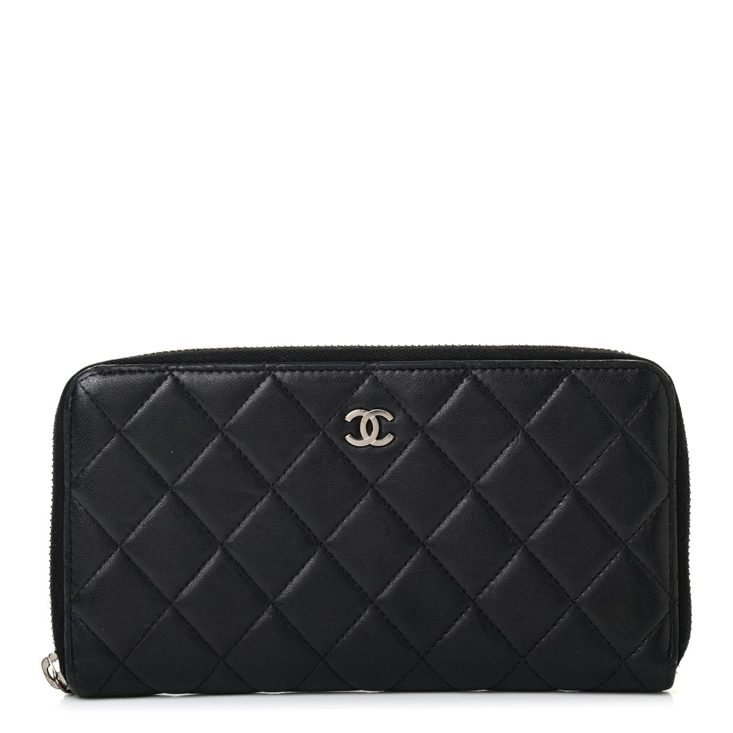Lambskin Quilted Large Gusset Zip Around Wallet Black