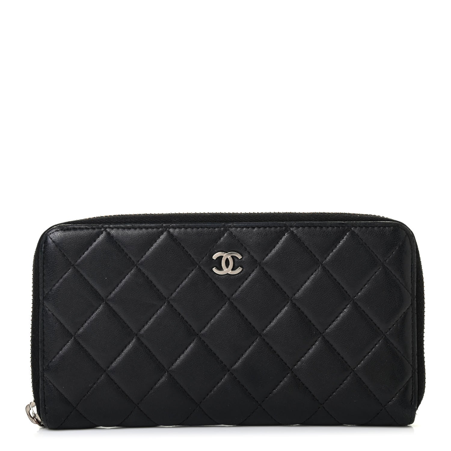 Chanel Lambskin Quilted Large Gusset Zip Around Wallet Black 1 of 11