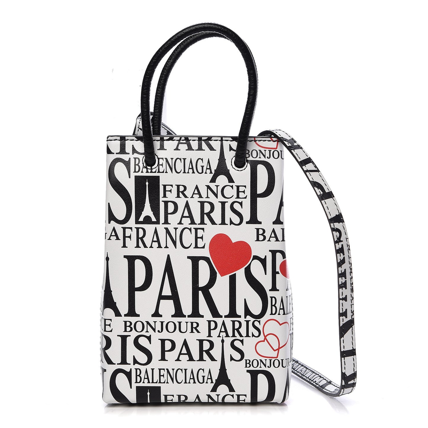 Calfskin Bonjour Paris Print Shopping Phone Holder Bag Paris Bonjour