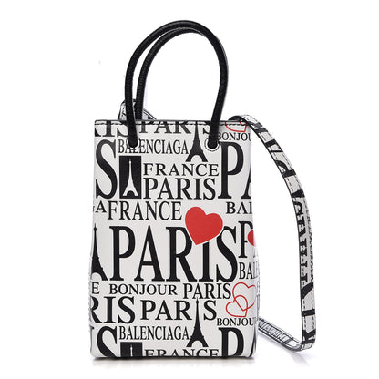 Balenciaga Calfskin Bonjour Paris Print Shopping Phone Holder Bag Paris Bonjour 1 of 9