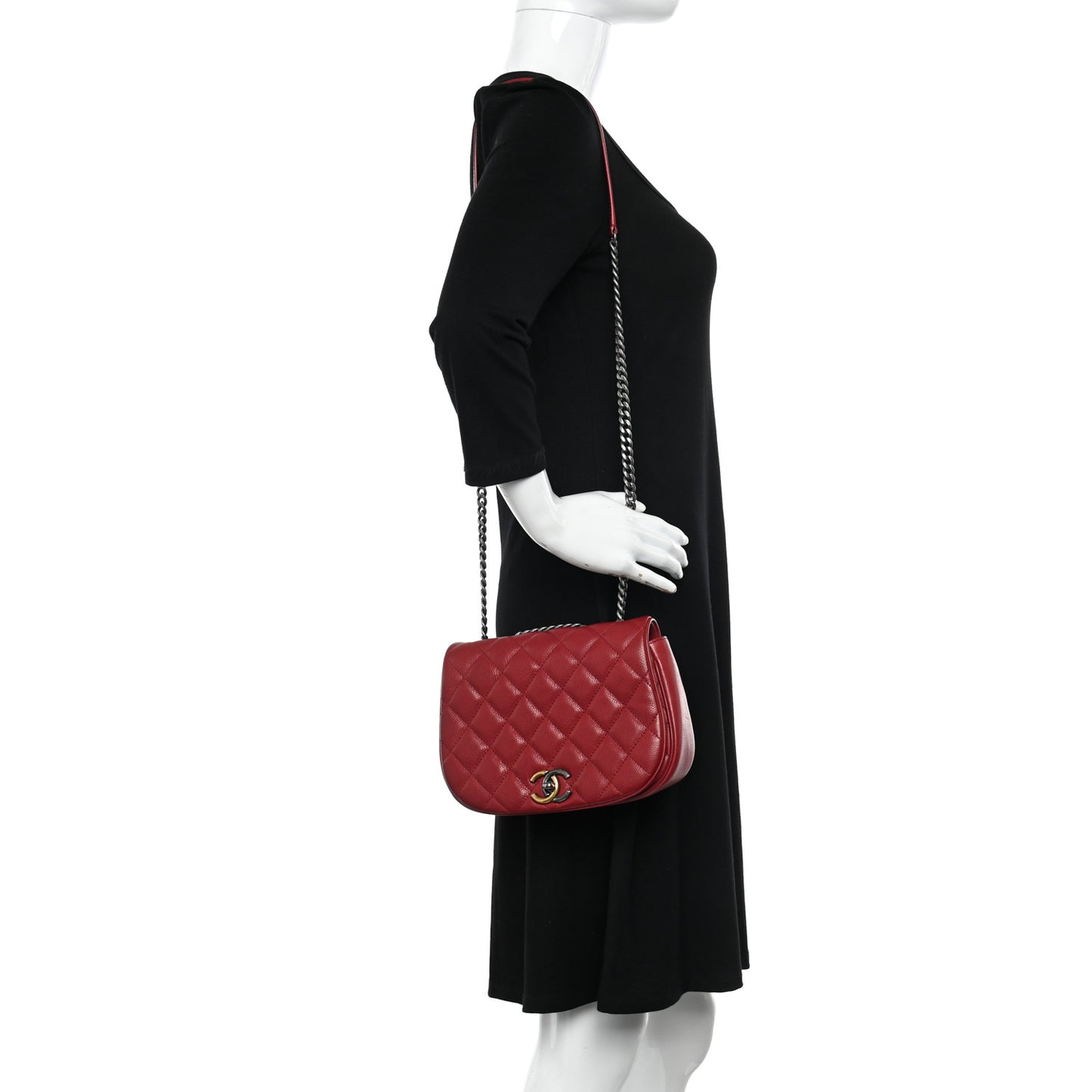 Caviar Quilted Casual Pocket Messenger Flap Red