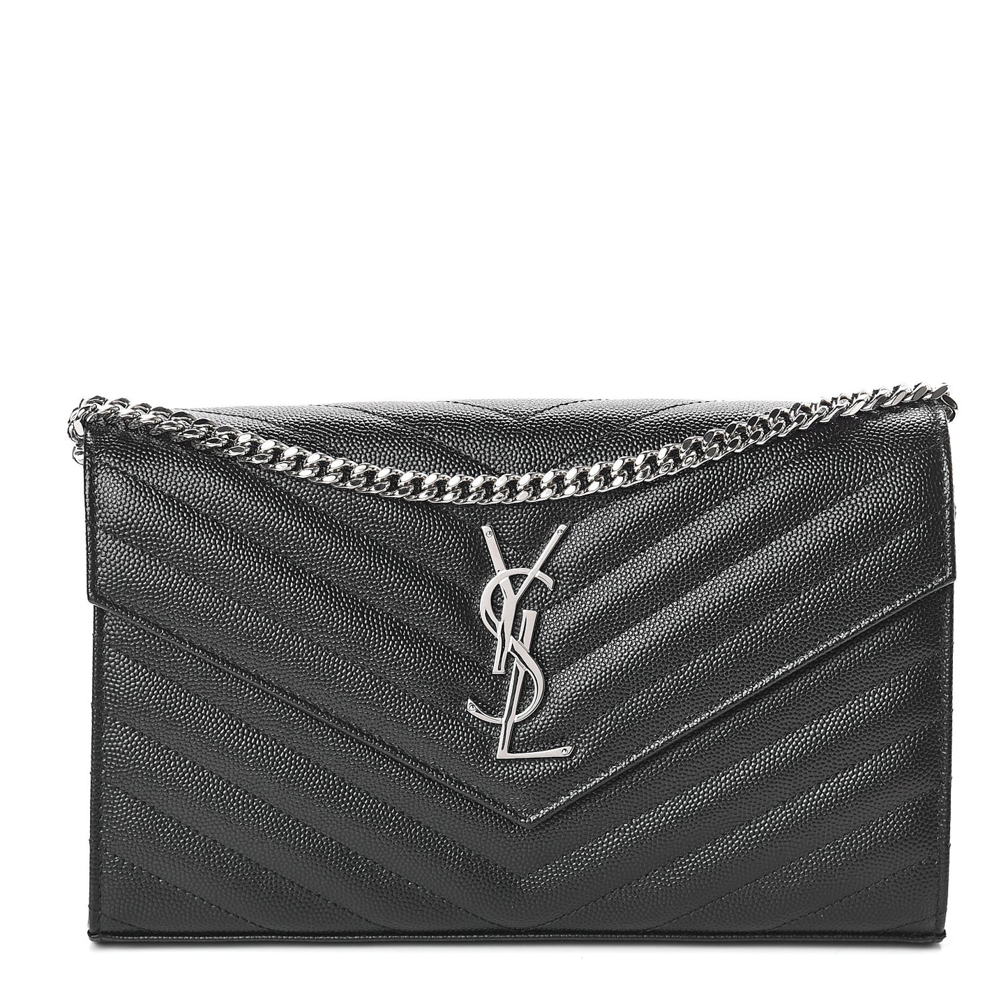 Grain De Poudre Matelasse Chevron Monogram Chain Wallet Black