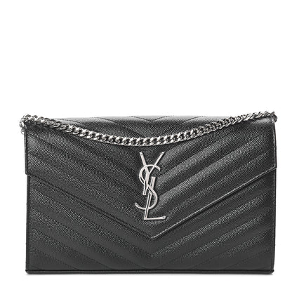 Saint Laurent Grain De Poudre Matelasse Chevron Monogram Chain Wallet Black 1 of 8