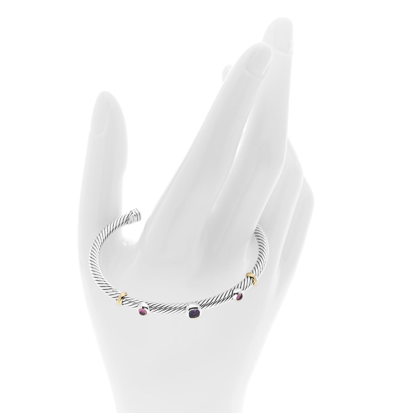 Sterling Silver 18K Yellow Gold Amethyst Pink Tourmaline 4mm Renaissance Bracelet