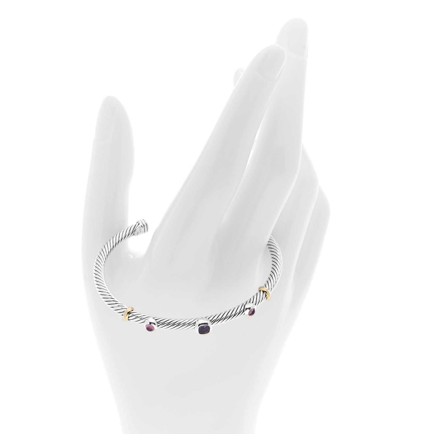 David Yurman Sterling Silver 18K Yellow Gold Amethyst Pink Tourmaline 4mm Renaissance Bracelet 2 of 4