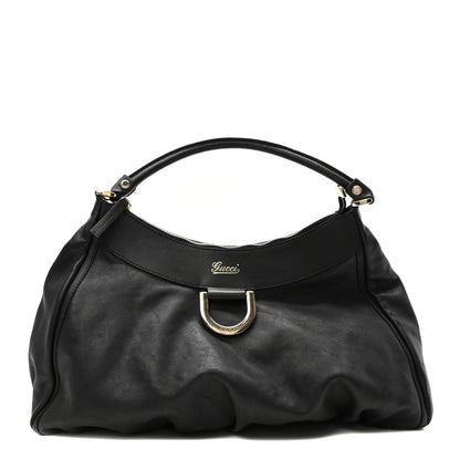 Gucci Calfskin Large D Gold Ring Hobo Black 1 of 9