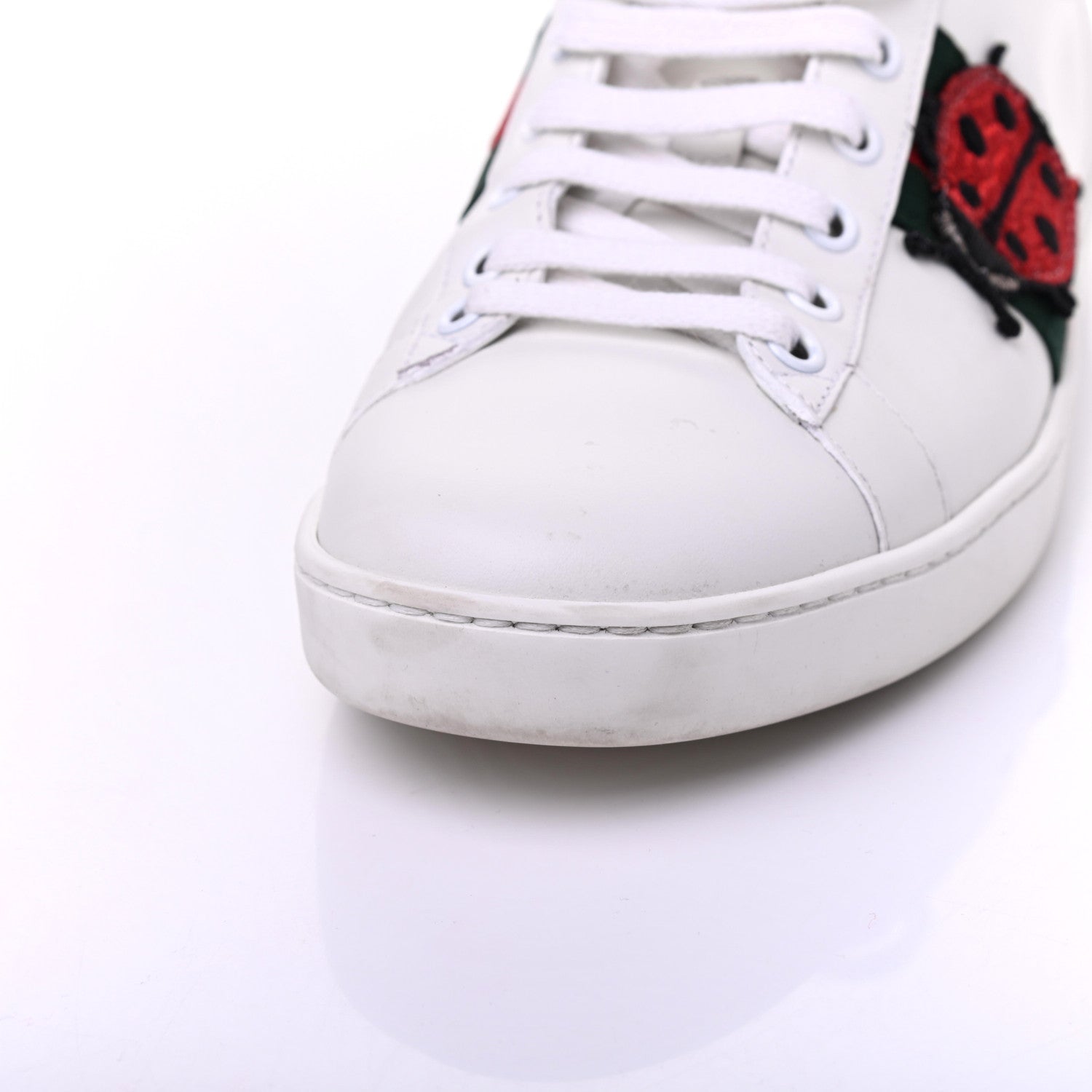 Gucci Calfskin Ayers Web Pineapple Ladybug Embroidered Womens Ace Sneakers 37.5 White 9 of 20