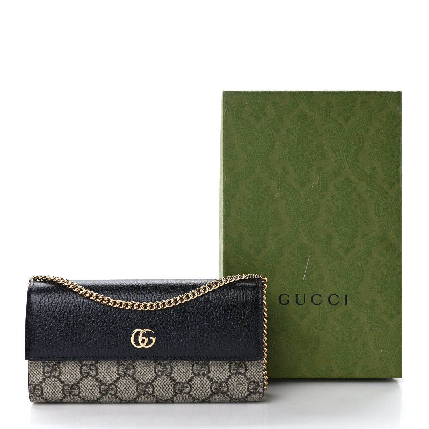 Gucci Dollar Calfskin GG Supreme Monogram Petite GG Marmont Wallet Chain Bag Black Beige Ebony 11 of 11