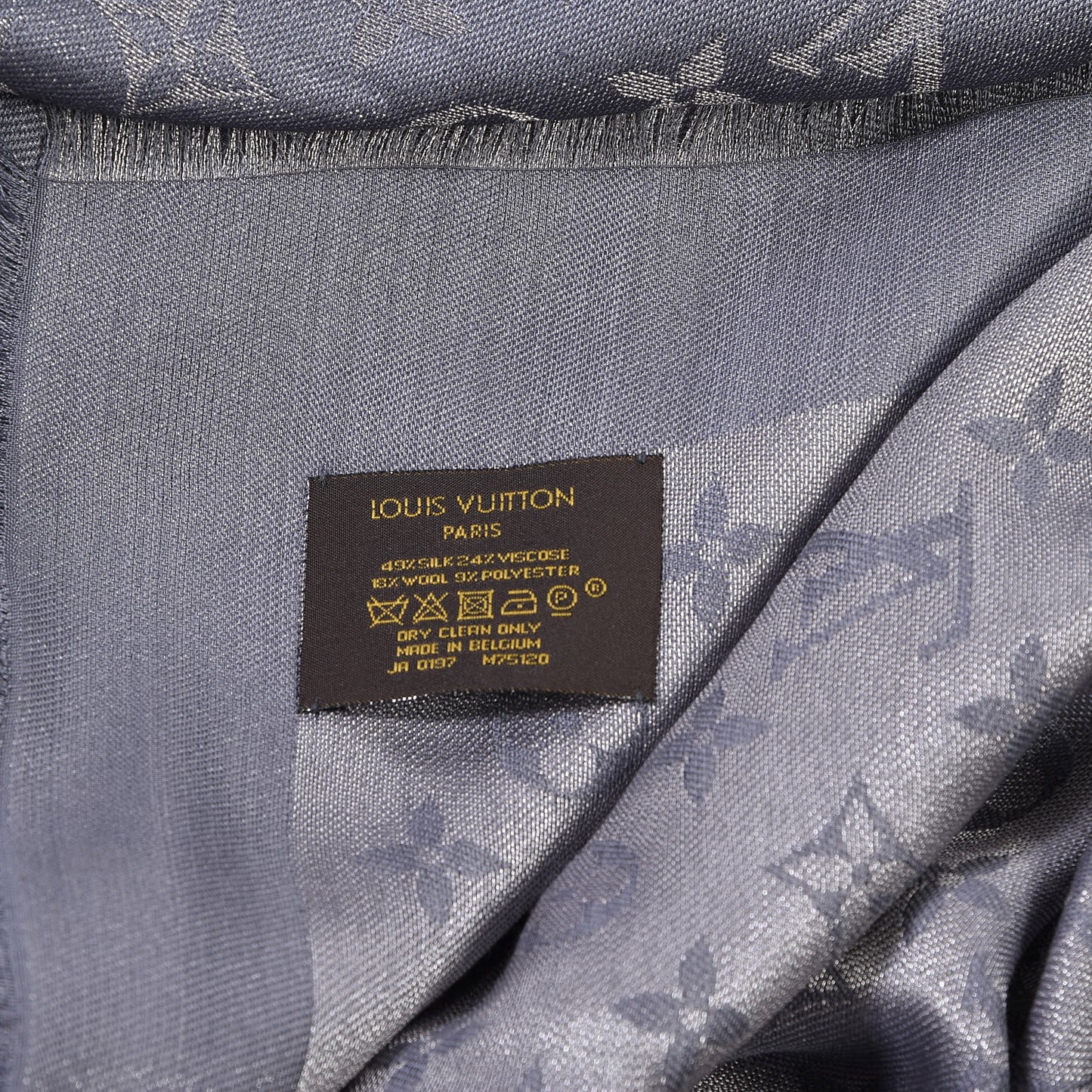 Silk Lurex Wool Monogram Shine Shawl Charcoal Grey