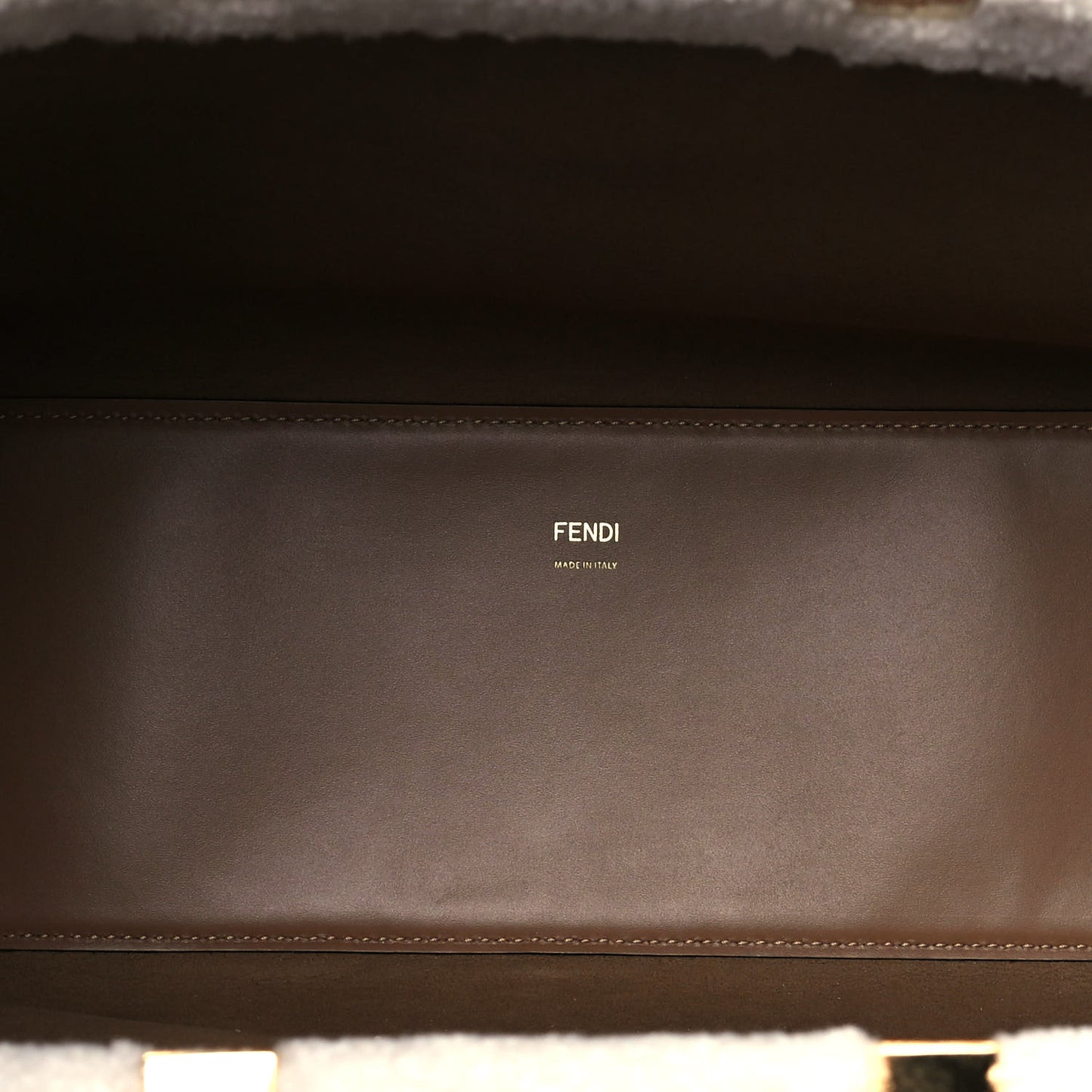 Shearling Vitello King Logo Medium Fendi Sunshine Shopper Tote White