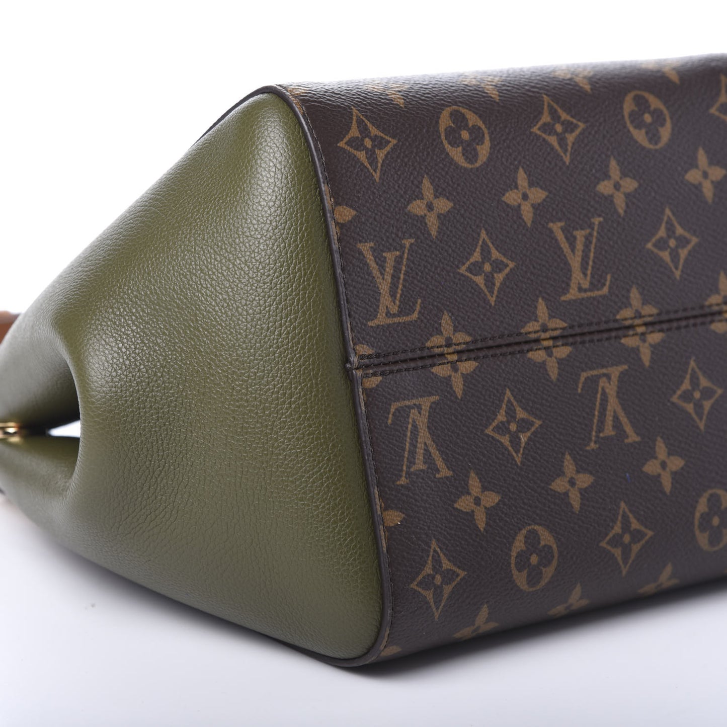 Calfskin Monogram Fold Tote MM Black Khaki Cream
