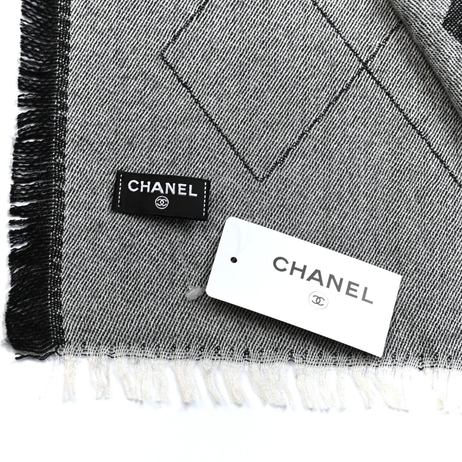 Chanel Cashmere Silk Quilted CC Logo Stole Black 3 of 4