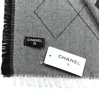 Chanel Cashmere Silk Quilted CC Logo Stole Black 3 of 4