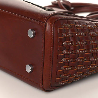 Saint Laurent Calfskin Studded Woven Baby Monogram Downtown Cabas Brown 7 of 10