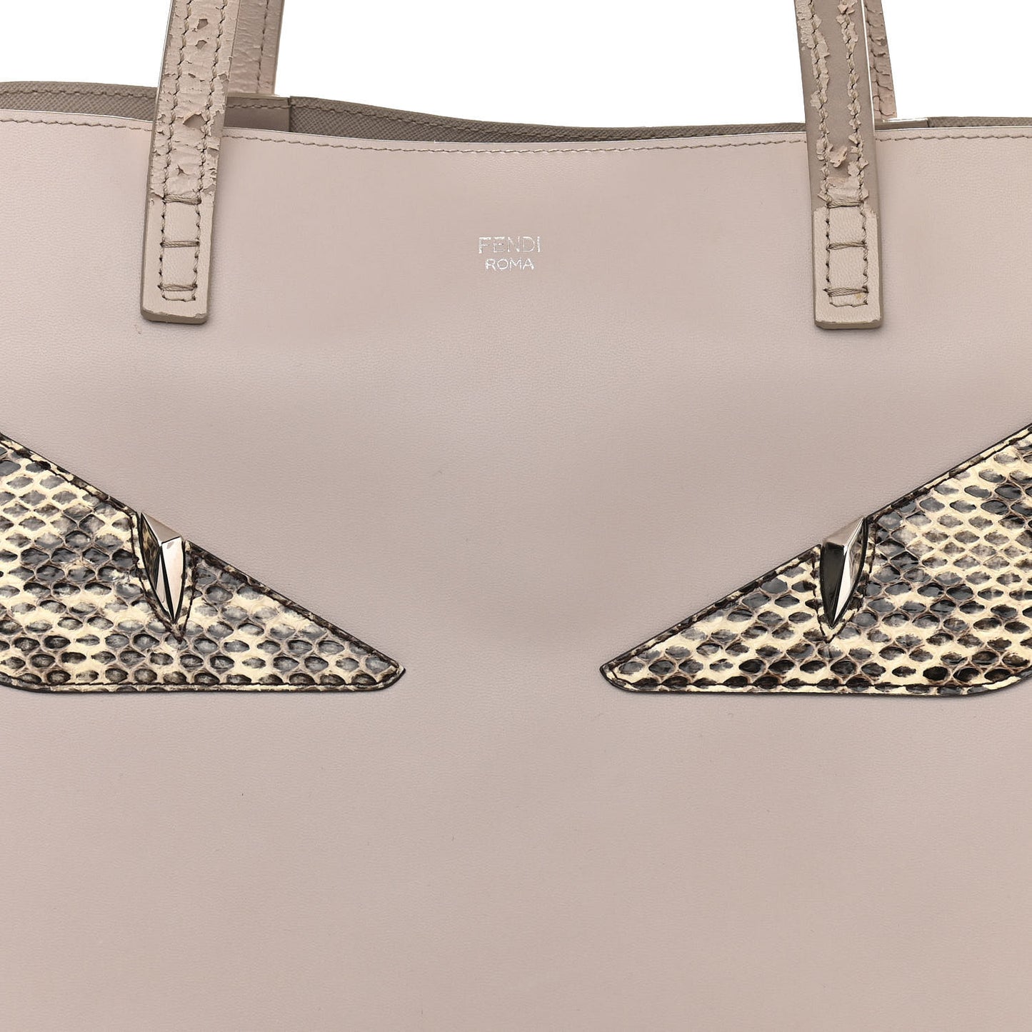 Vitello Ginevra Elaphe Monster Eyes Shopping Tote Grigio Polvere Naturale