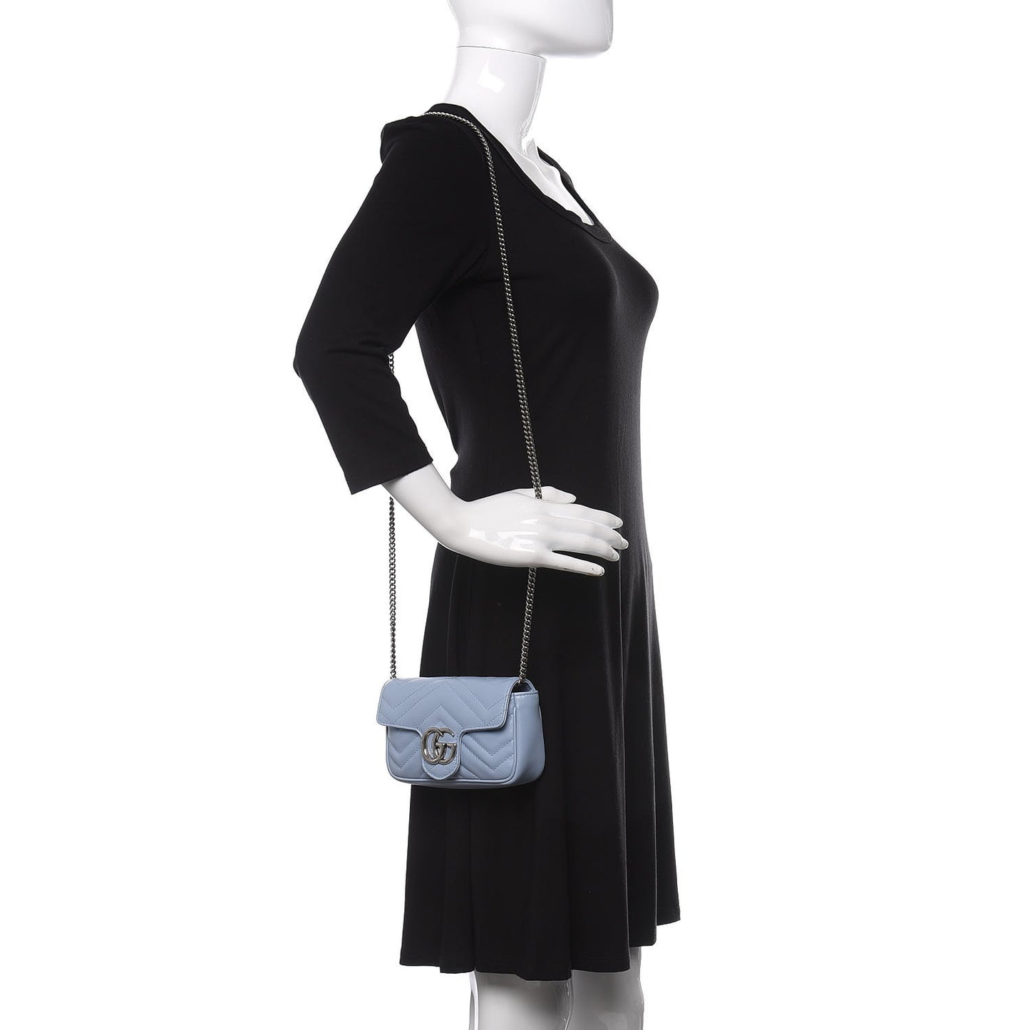 Calfskin Matelasse Super Mini GG Marmont Shoulder Bag Porcelain Light Blue