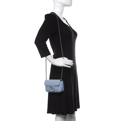 Gucci Calfskin Matelasse Super Mini GG Marmont Shoulder Bag Porcelain Light Blue 2 of 9