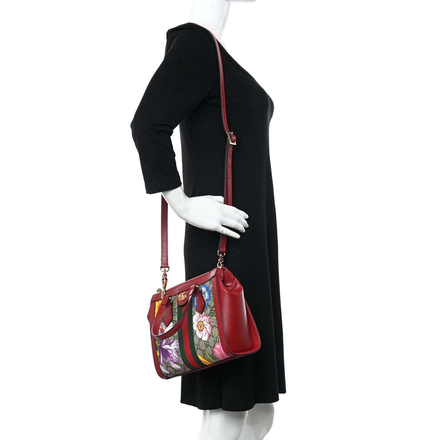 GG Supreme Monogram Flora Web Small Ophidia Tote Bag Red