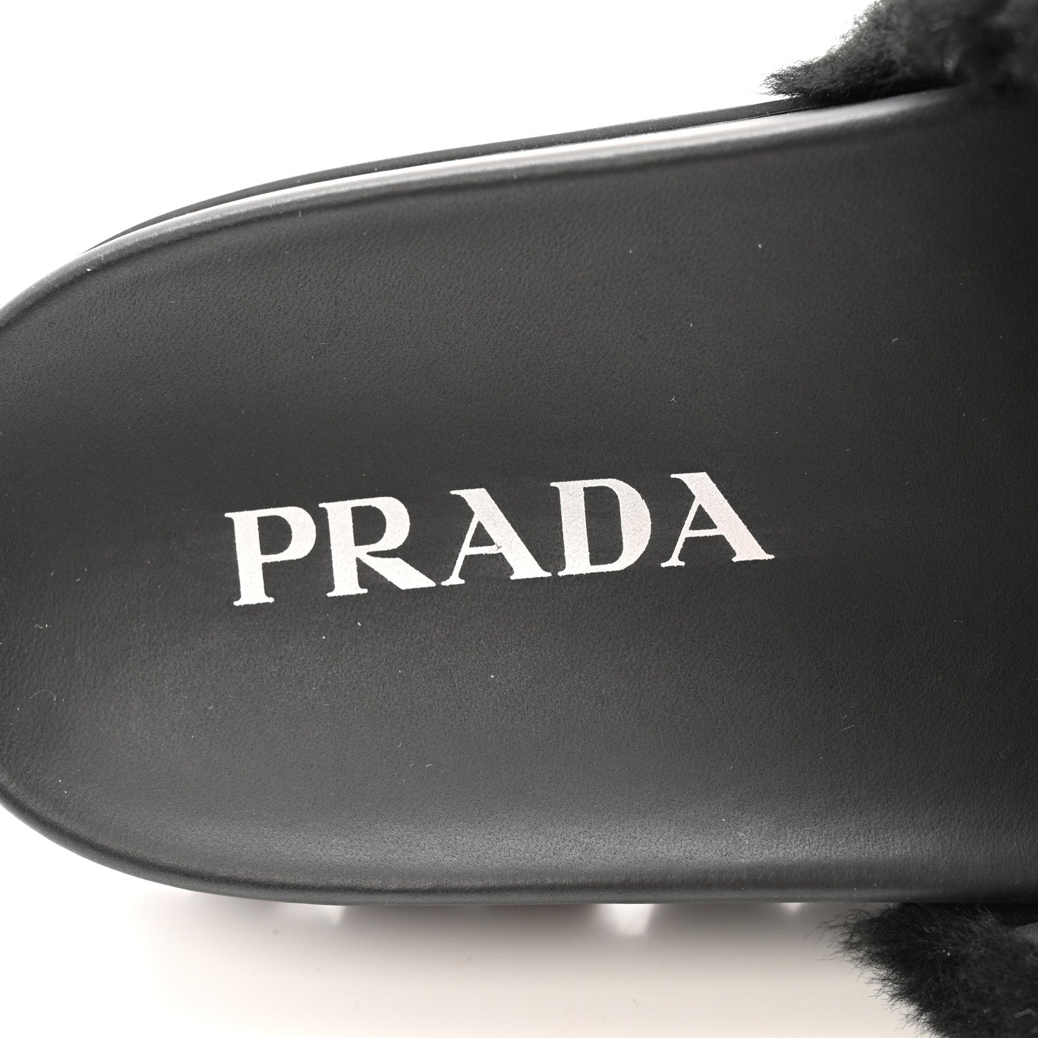 Prada Montone Metal Triangle Logo Lug Sole 20mm Slide Sandals 35 Black 7 of 9