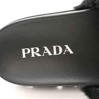 Prada Montone Metal Triangle Logo Lug Sole 20mm Slide Sandals 35 Black 7 of 9
