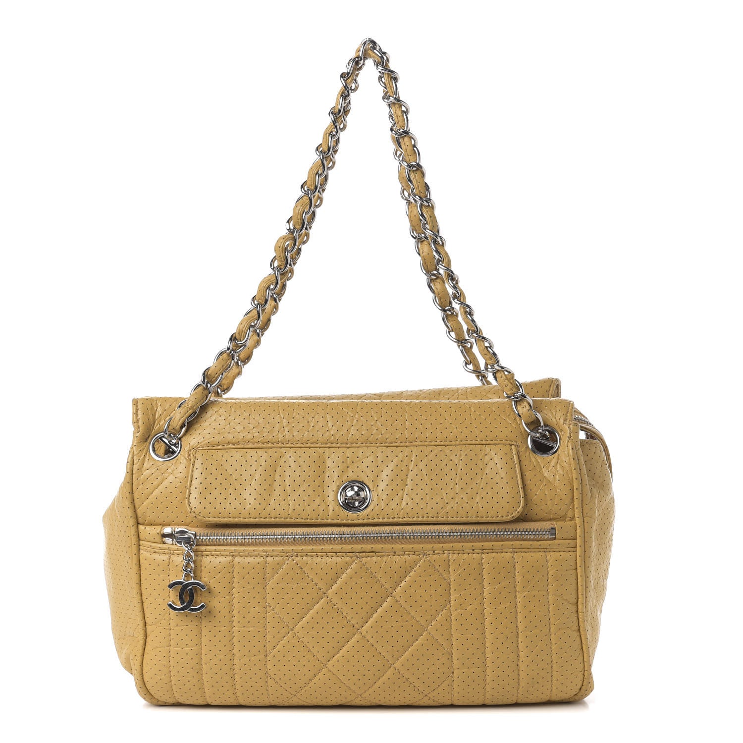 Chanel Calfskin Perforated 50's Satchel Yellow 1 of 12