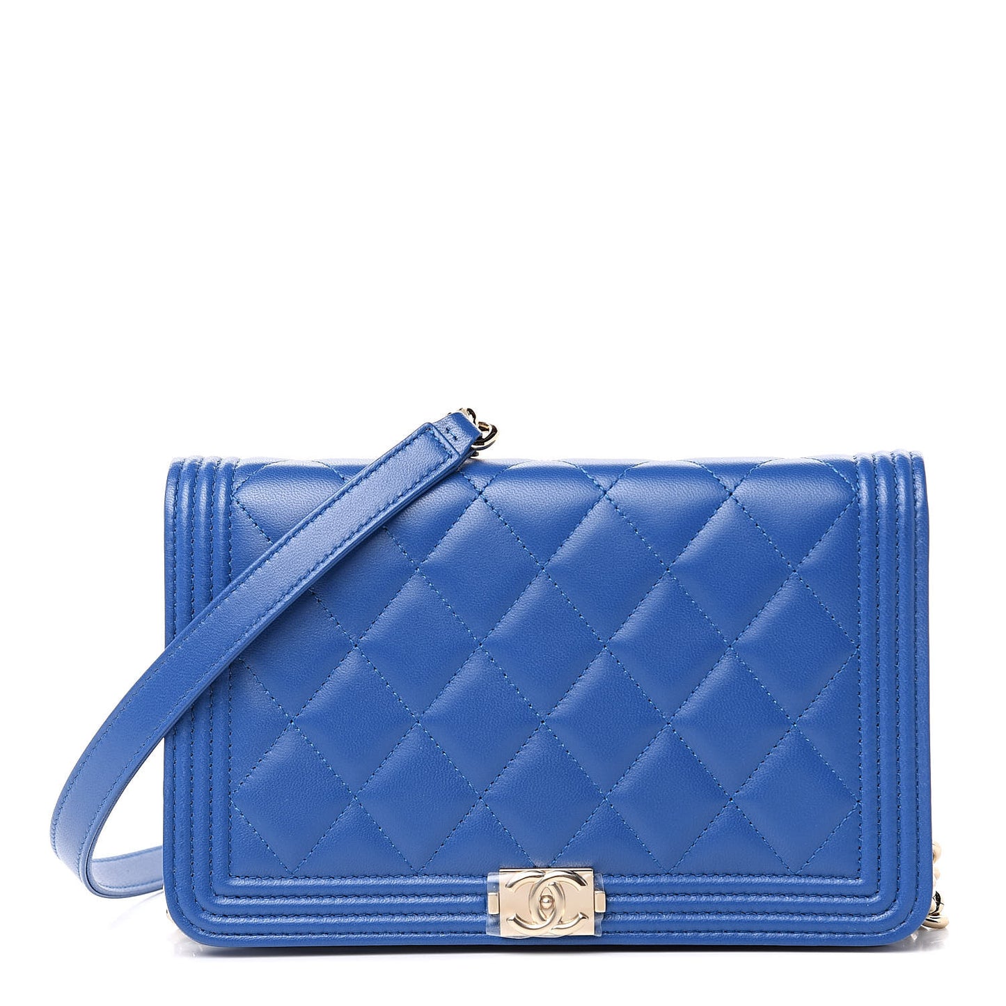 Lambskin Quilted Boy Wallet On Chain WOC Blue