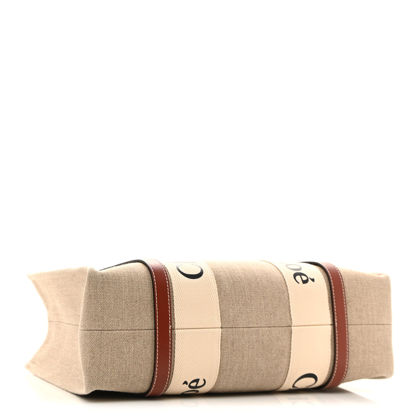 Linen Calfskin Medium Woody Ribbon Tote White Brown