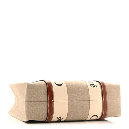 Chloe Linen Calfskin Medium Woody Ribbon Tote White Brown 4 of 14