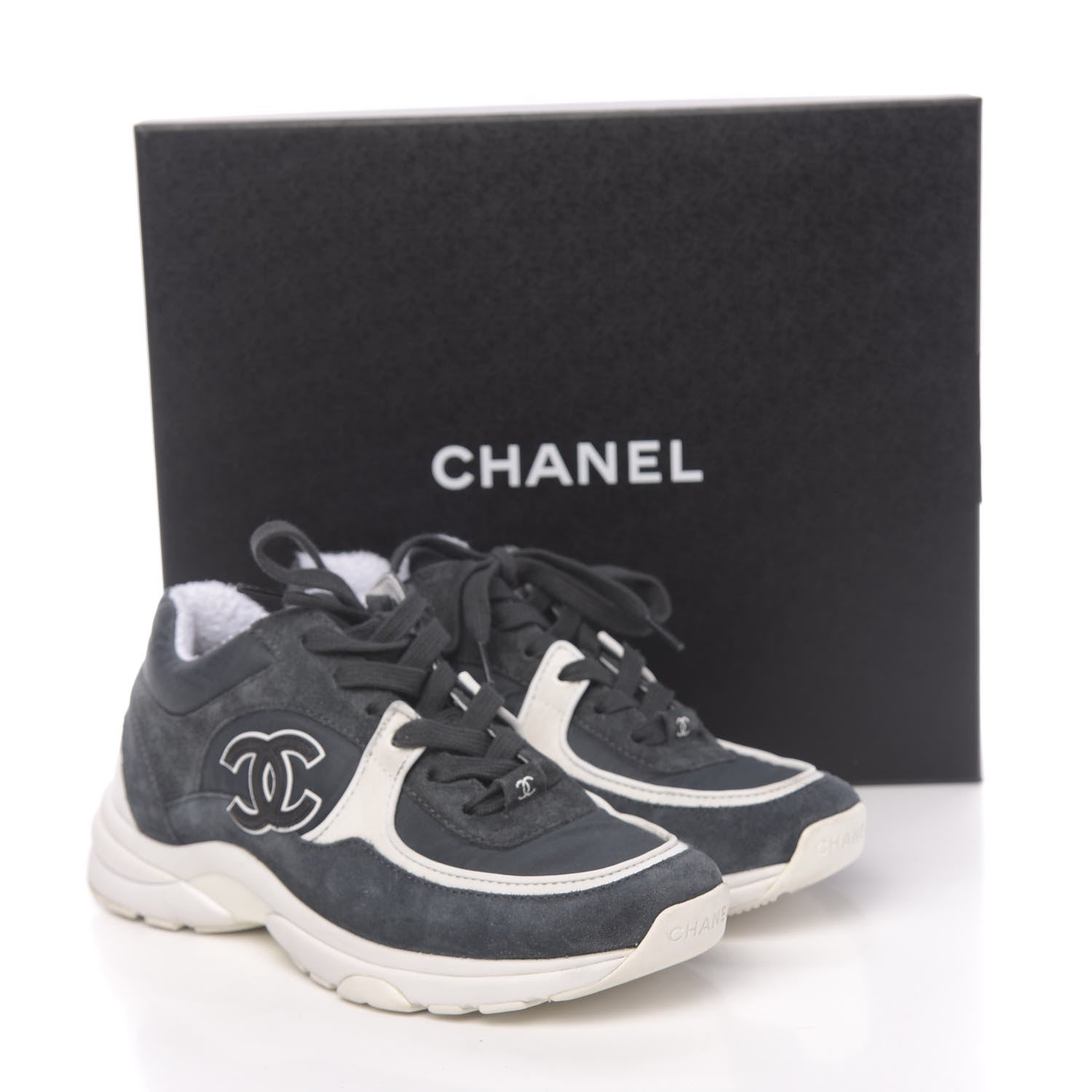 Chanel Denim Suede Calfskin CC Sneakers 36 Grey 9 of 9