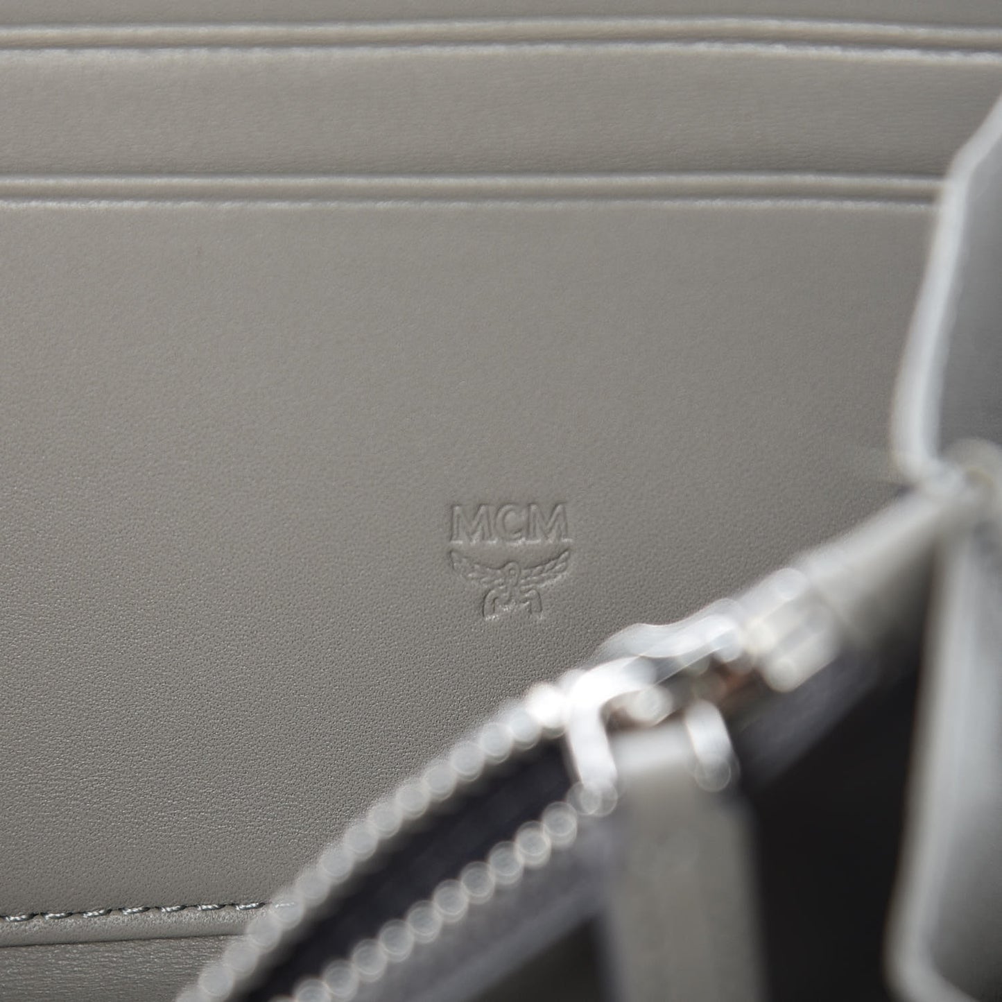 Metallic Monogram Patent Large Zip Around Wallet Silver