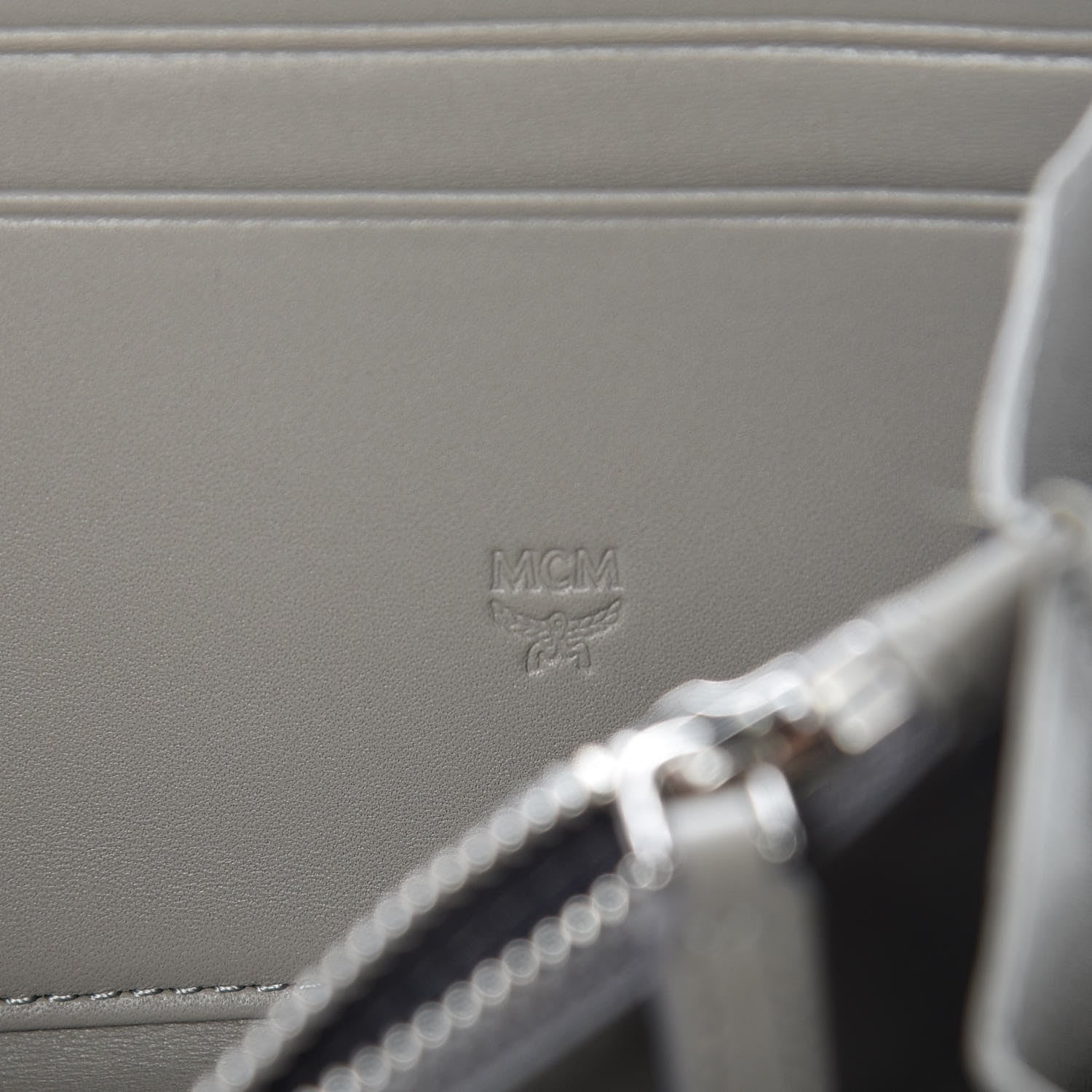 MCM Metallic Monogram Patent Large Zip Around Wallet Silver 6 of 10