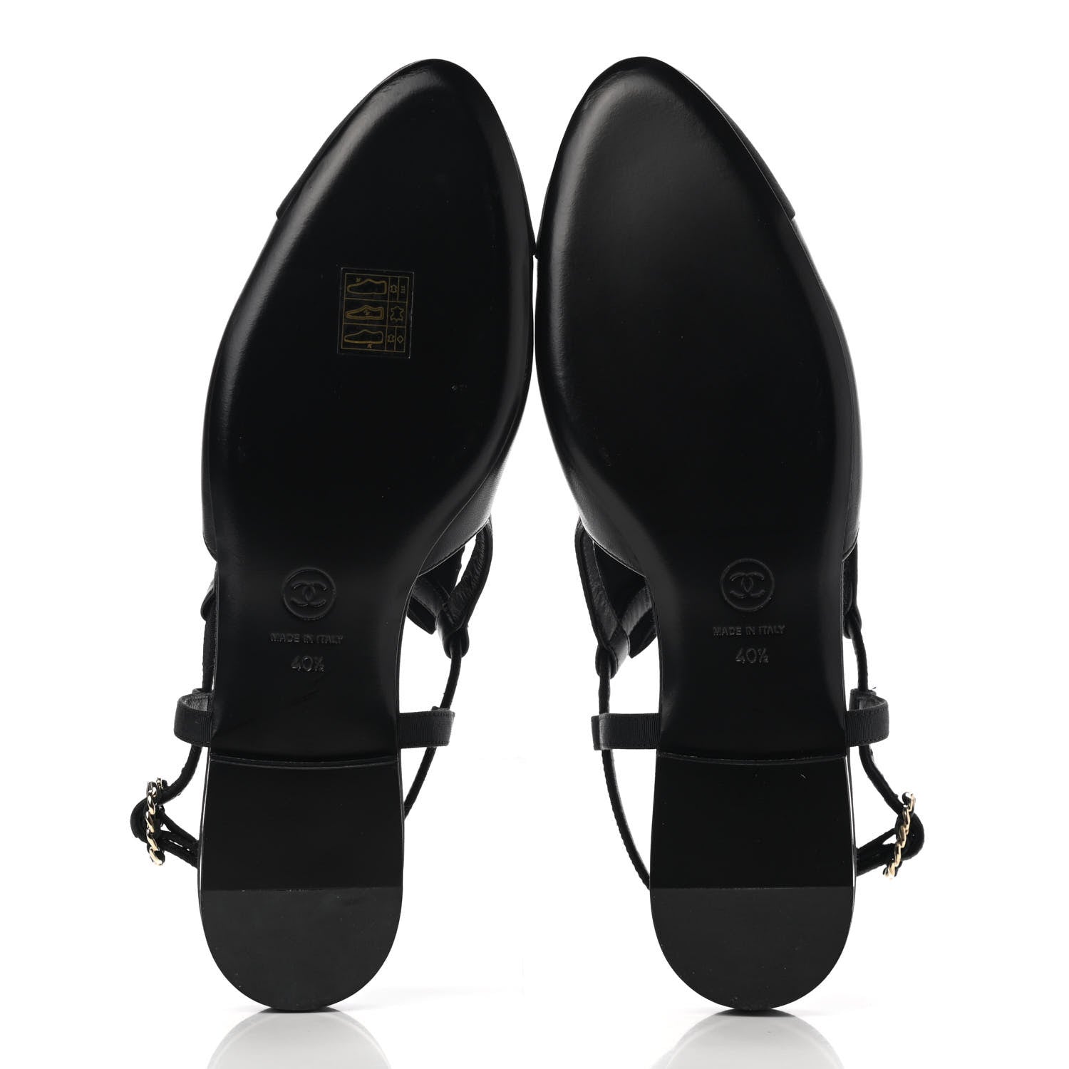 Chanel Lambskin Grosgrain Crystal Chain CC Logo Bow Slingback Flats 40.5 Black 5 of 10