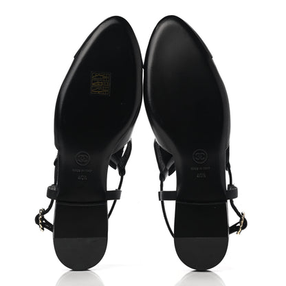 Chanel Lambskin Grosgrain Crystal Chain CC Logo Bow Slingback Flats 40.5 Black 5 of 10