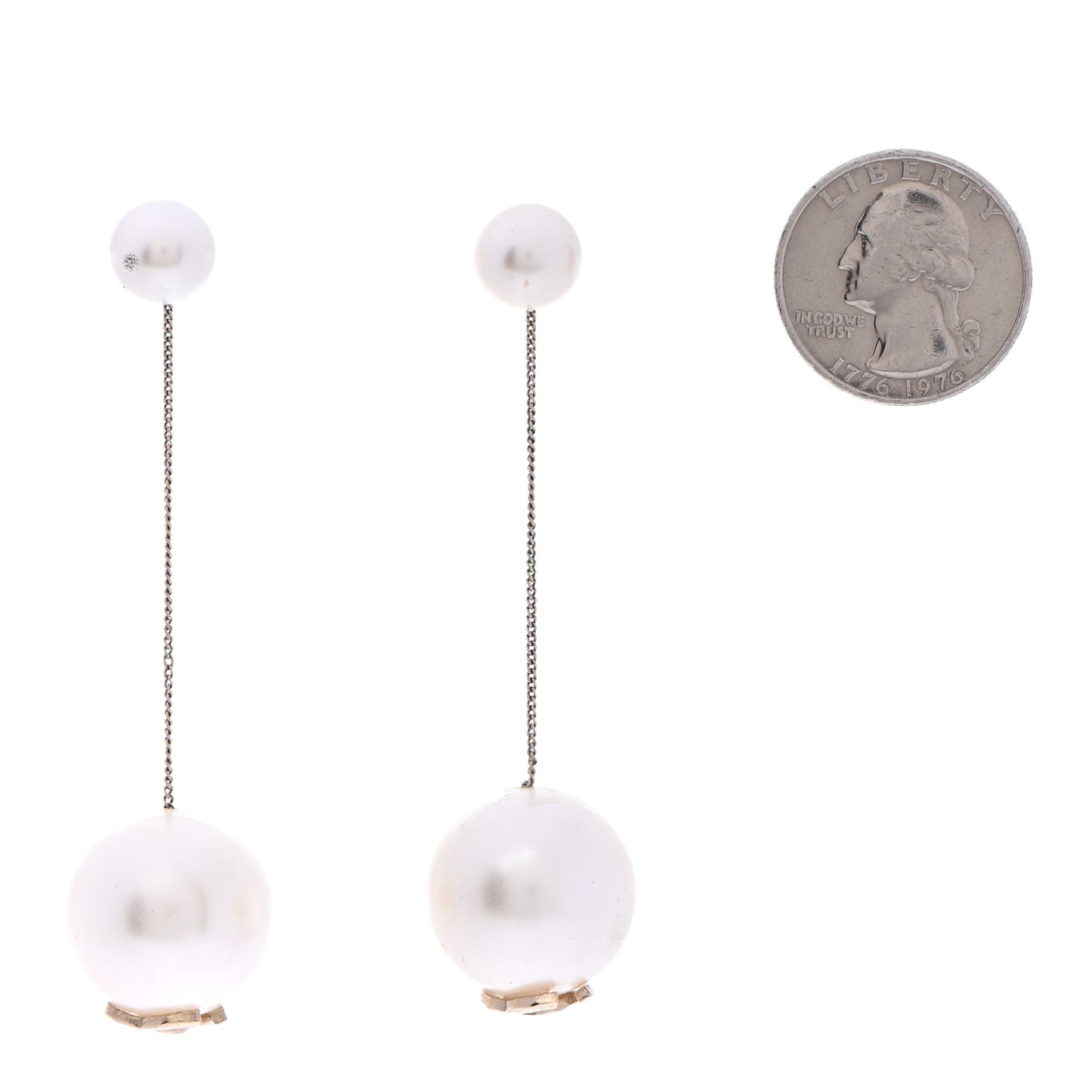 Pearl CC Chain Drop Earrings Gold