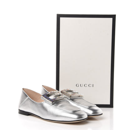 Gucci Metallic Nappa Crystal Square G Madelyn Loafers 37.5 Silver 11 of 11