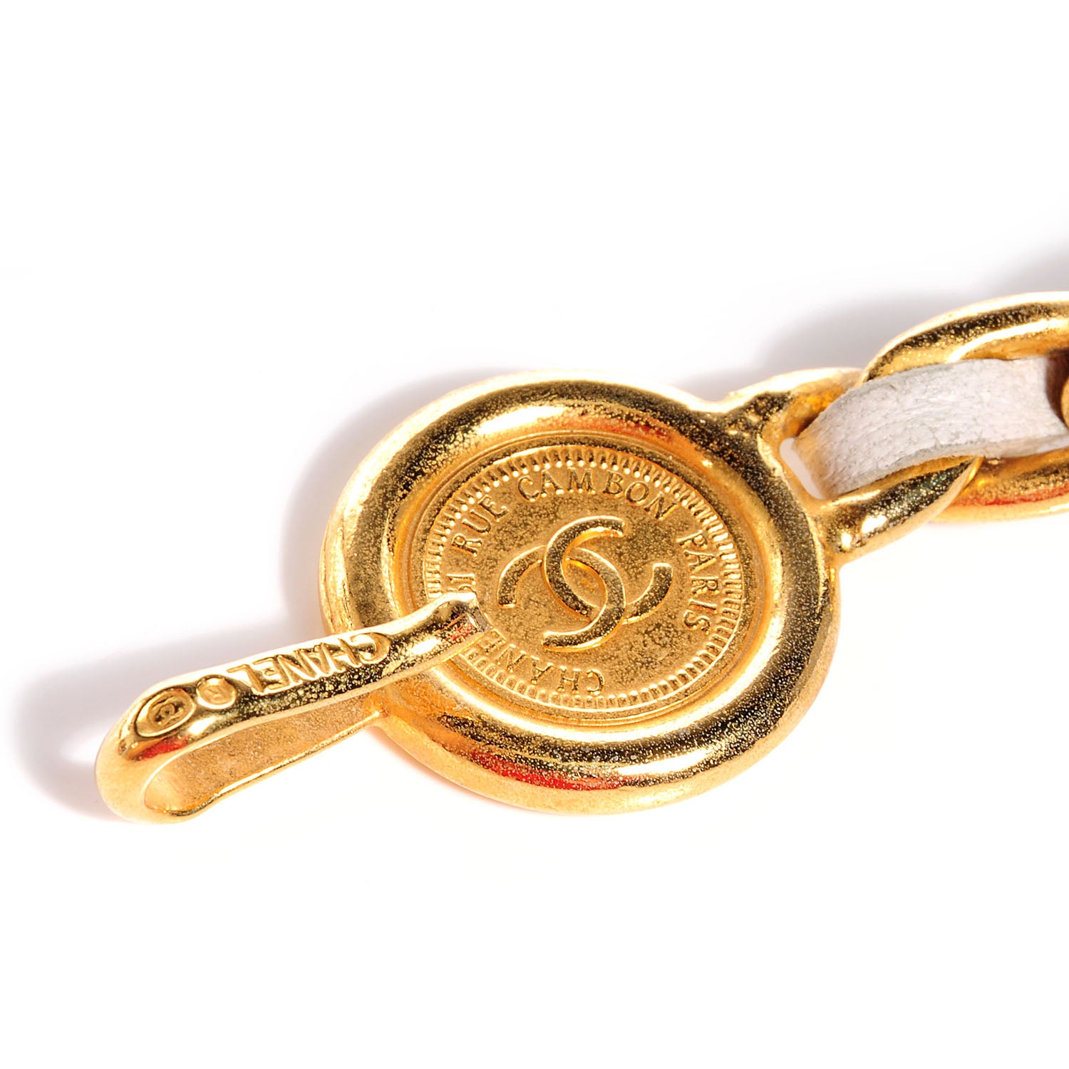 Chanel Leather Gold Chain CC Medallion Belt White 3 of 5