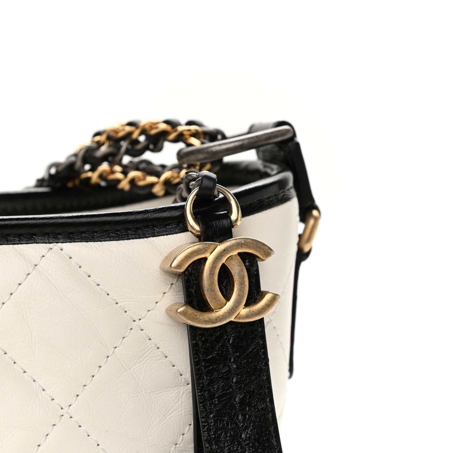 Aged Calfskin Quilted Medium Gabrielle Hobo Black White