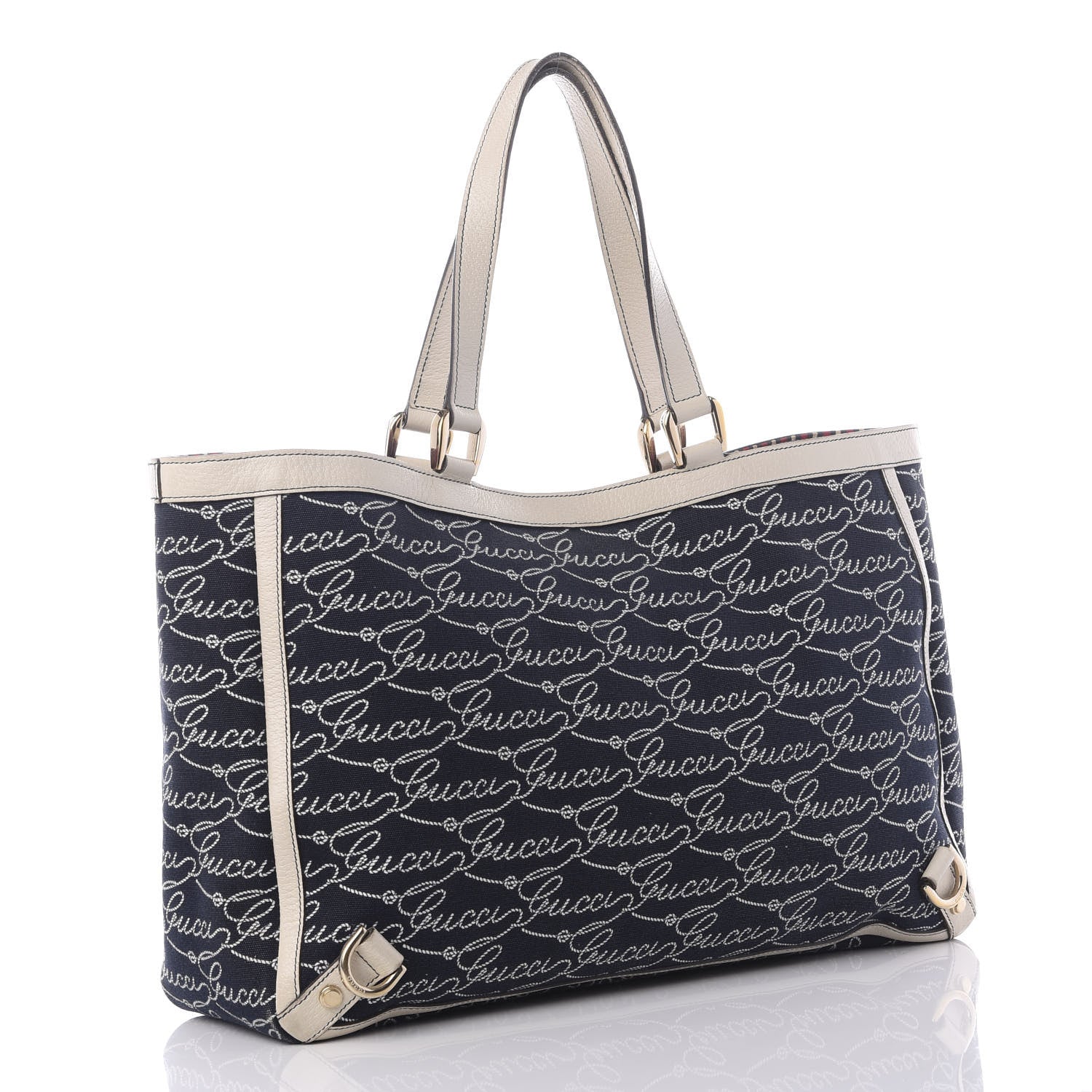 Gucci Canvas Print Large Abbey Tote Navy Off White 2 of 9