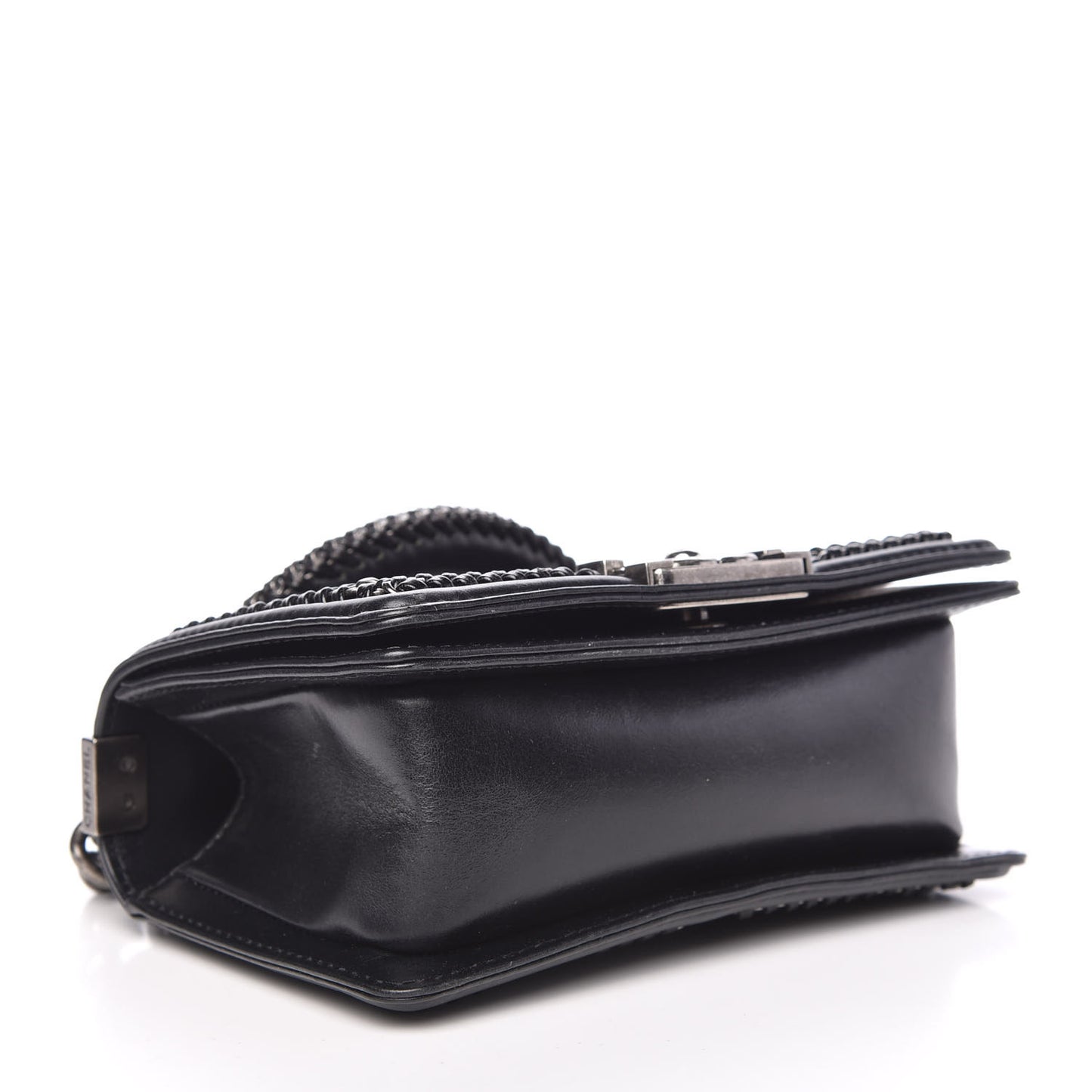 Shiny Goatskin Quilted Mini Boy Top Handle Flap Black