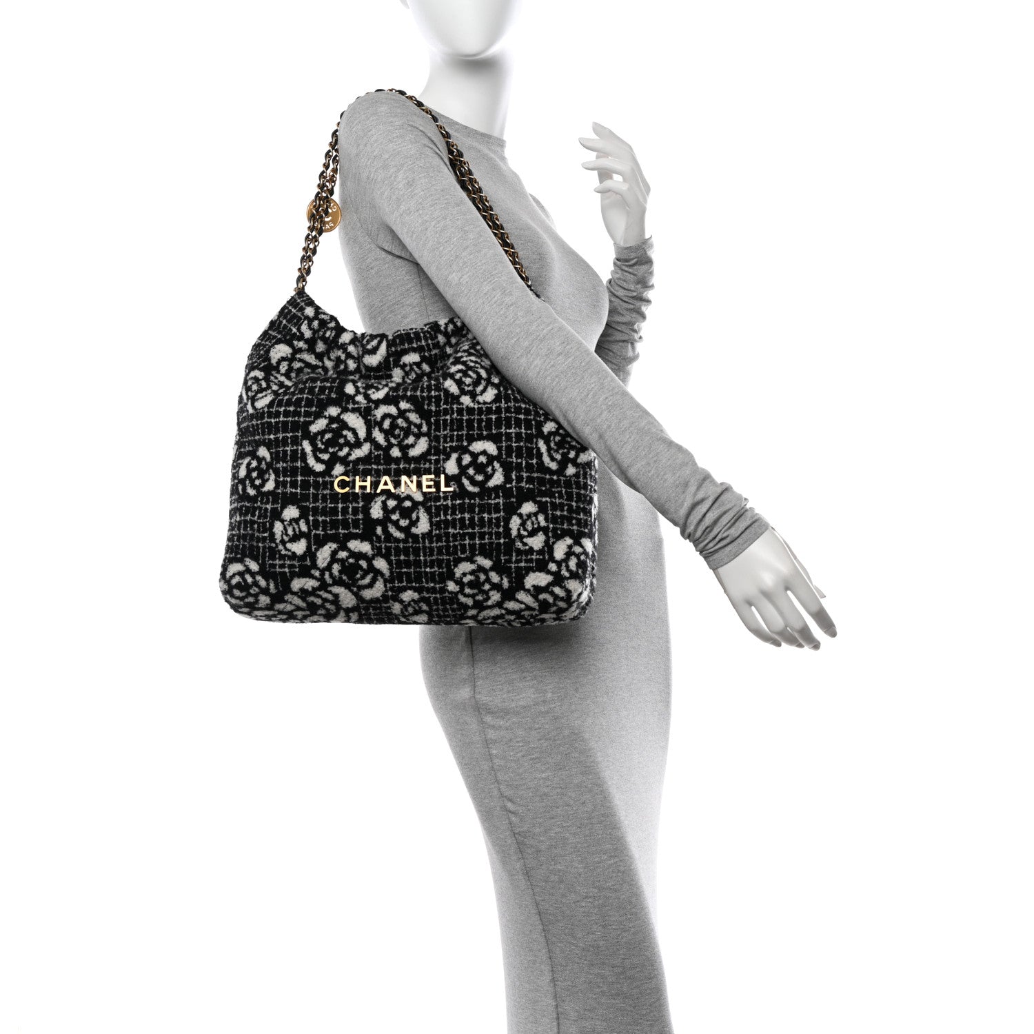 Chanel Cashmere Quilted Camellia Chanel 22 Black White 2 of 12