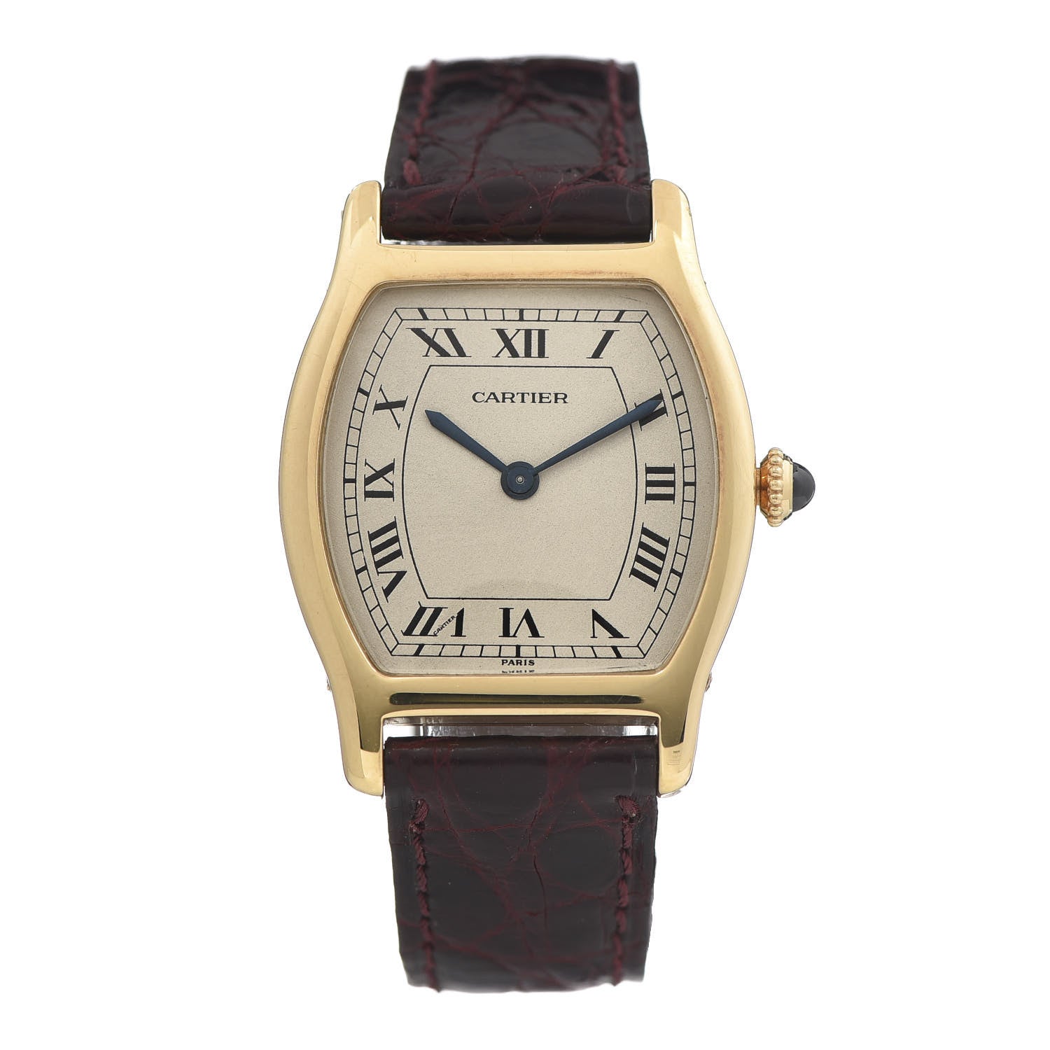 Cartier 18K Yellow Gold Alligator 26mm Tortue Manual Winding Watch Burgundy 1 of 7