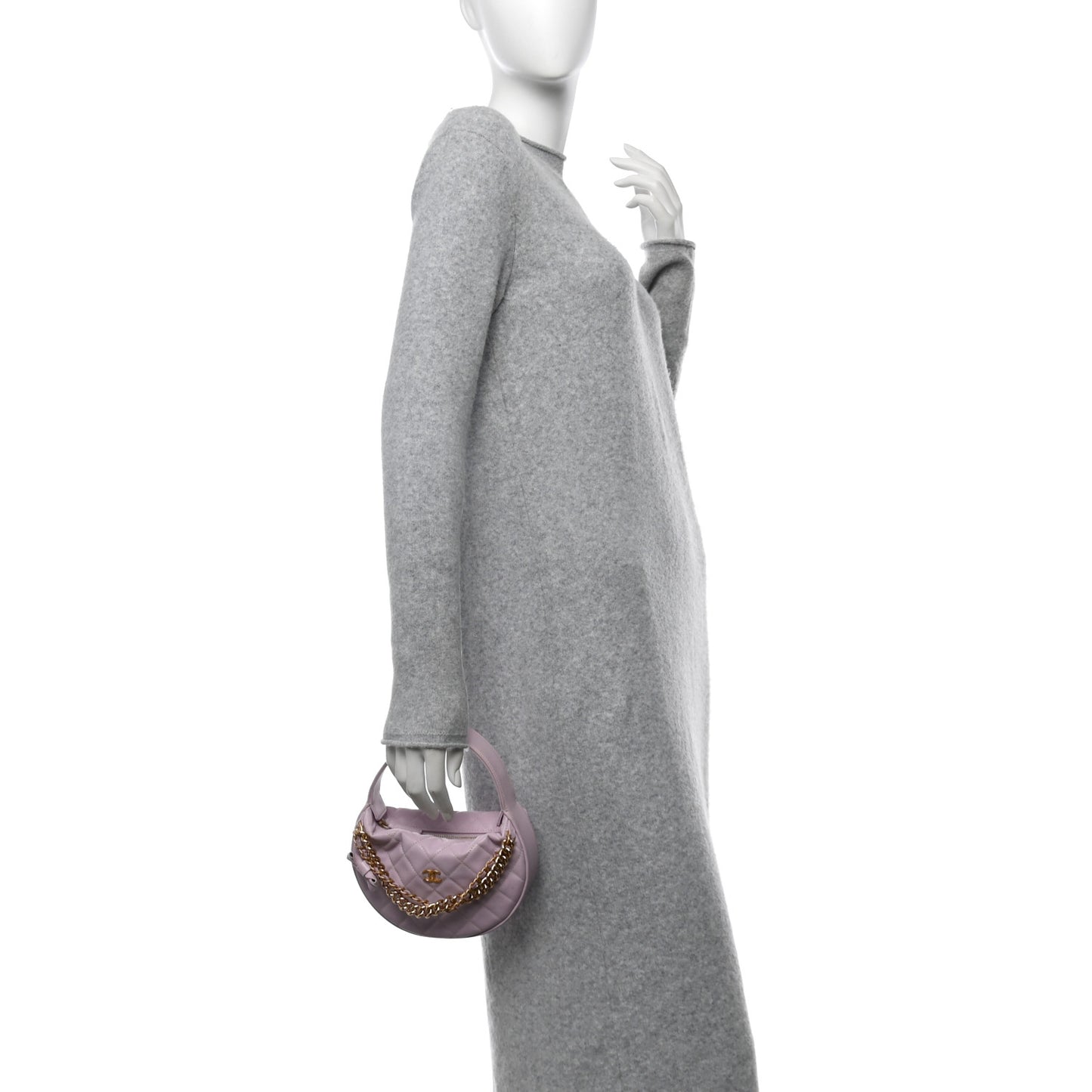 Shiny Caviar Quilted Bow Pouch Hobo Light Purple
