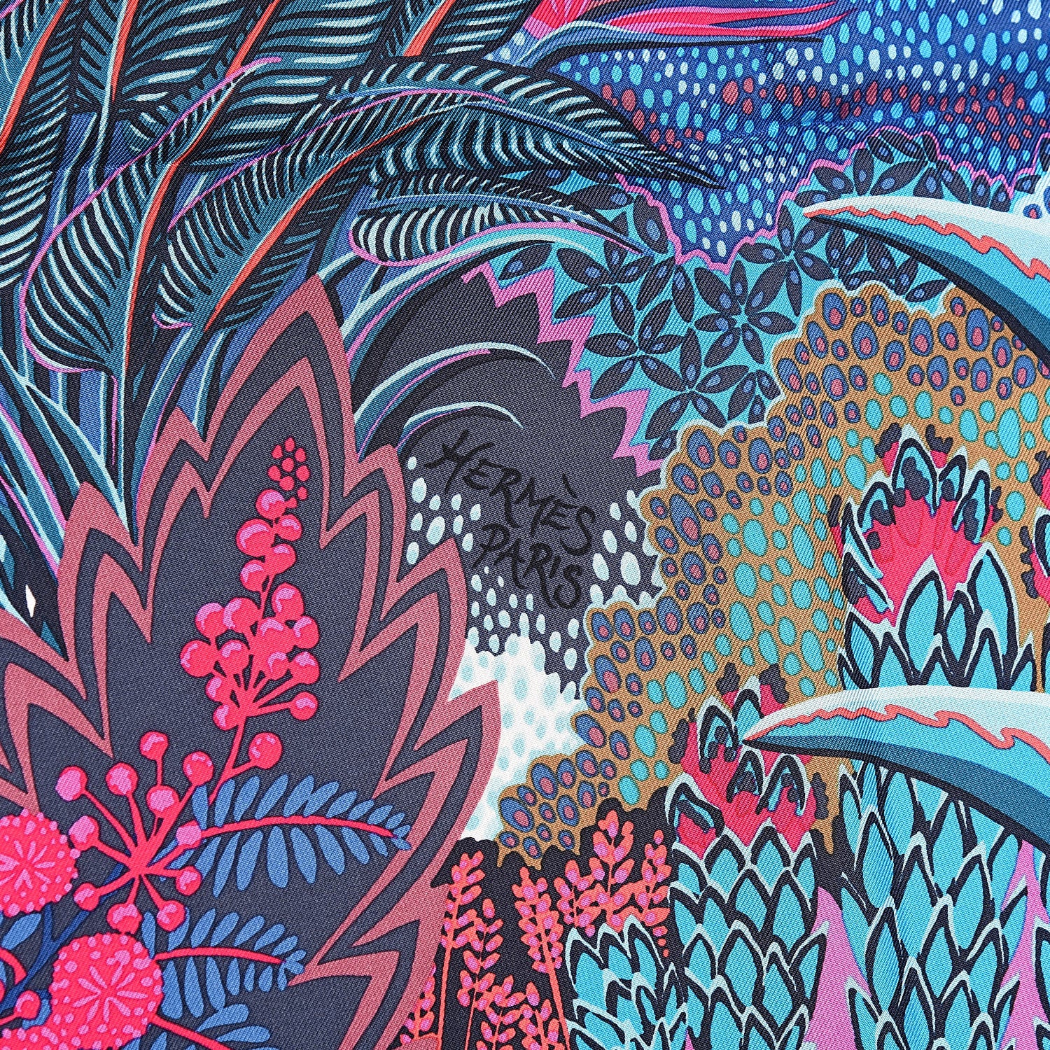 Hermes Silk Mountain Zebra Scarf 90 Turquoise Fuchsia Cobalt 5 of 13