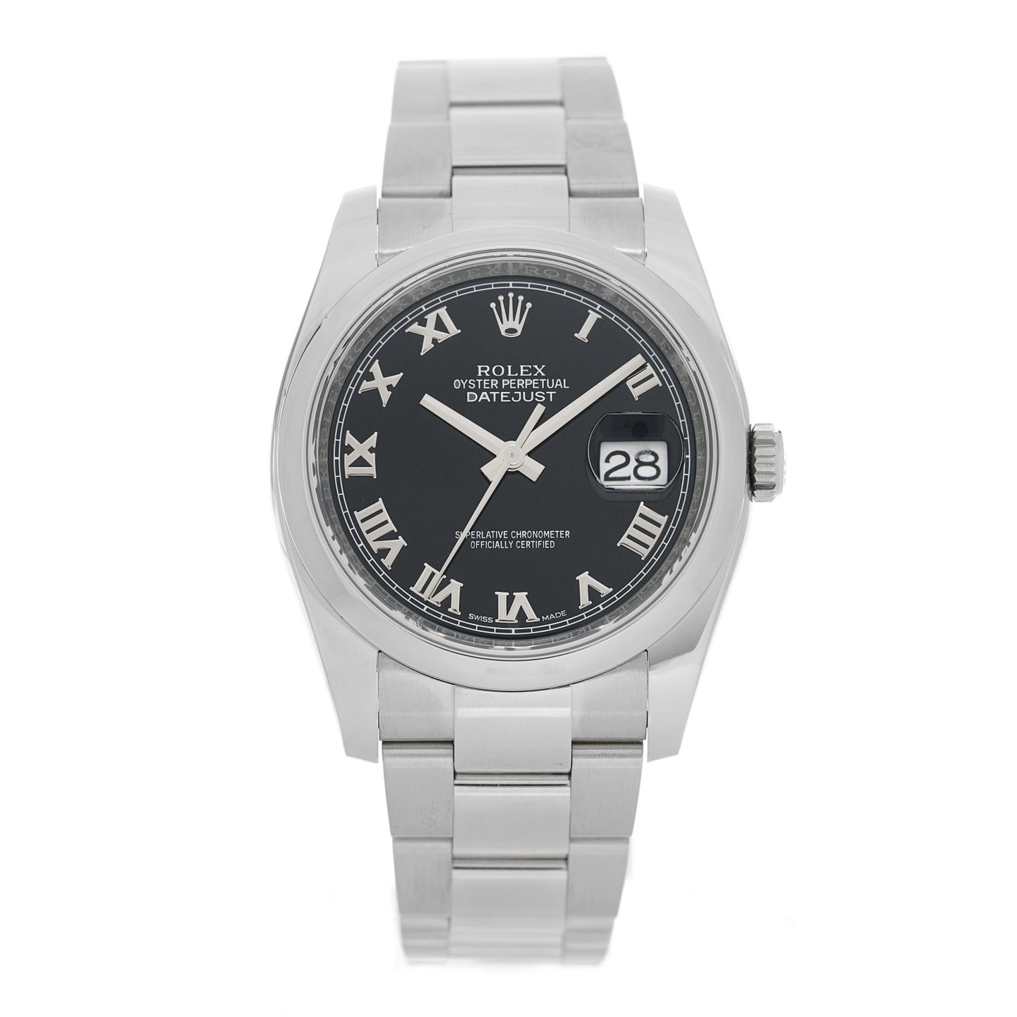 Stainless Steel 36mm Oyster Perpetual Datejust Watch Black Roman 116200