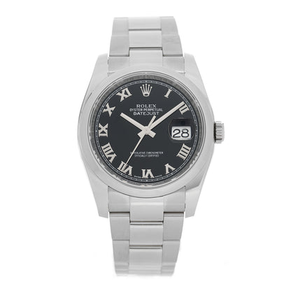 Rolex Stainless Steel 36mm Oyster Perpetual Datejust Watch Black Roman 116200 1 of 5